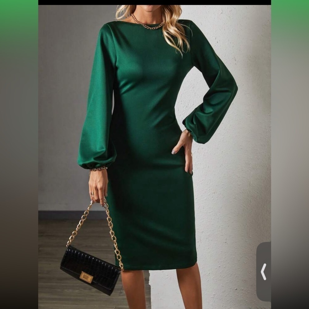 SHEIN Privé Solid Lantern Sleeve Bodycon Dress size S new without tag - Picture 4 of 16